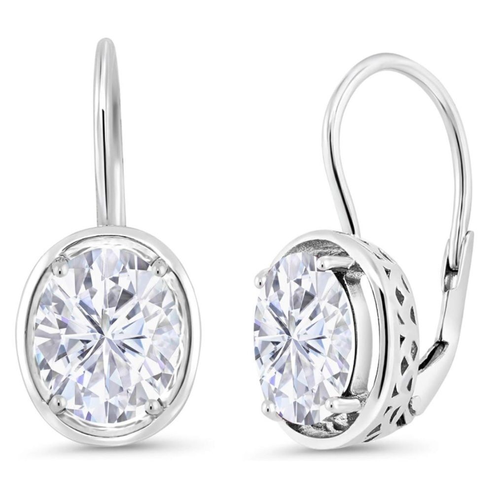 925 Sterling Silver with 4.20 Cttw White Moissanite Oval Leverback Drop Earrings